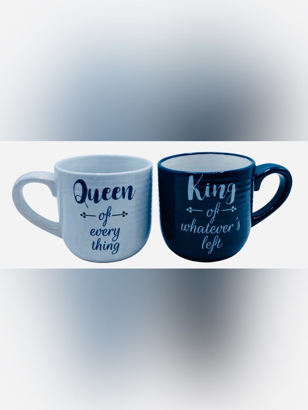 NIB • King & Queen Mug Set • Blue & White • 12 oz each